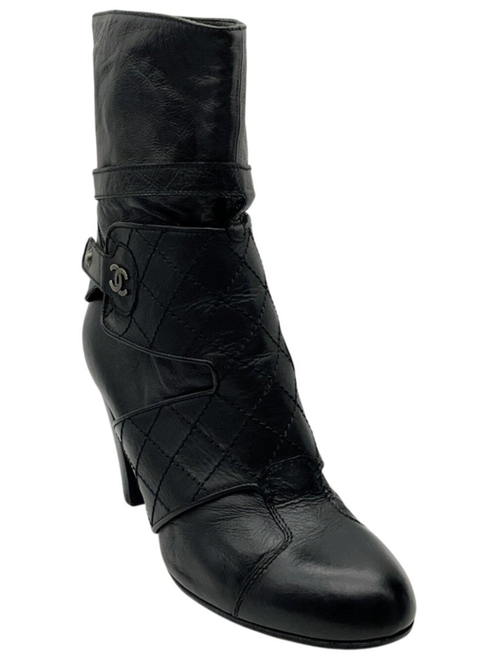 Chanel Black Leather Quilted Ankle Boots